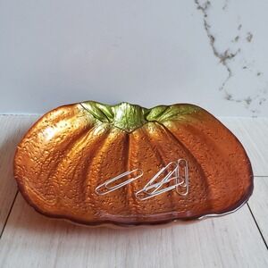 Vintage Pumpkin Trinket Dish Bowl Orange Autumn Decor Thanksgiving Halloween